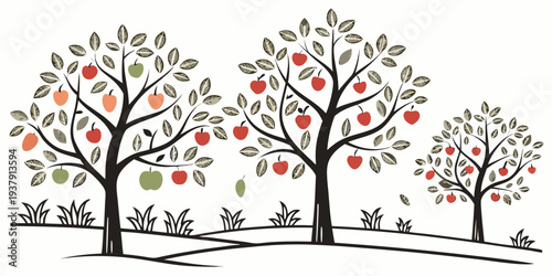 A serene autumn scene with trees adorned in vibrant fall foliage Vector