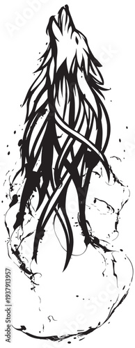 狼と墨のトライバルアート・タトゥーマーク