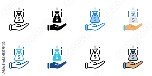 Income icons set multiple style collection. Editable stroke 
