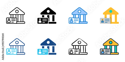 Checking account icons set multiple style collection. Editable stroke 
