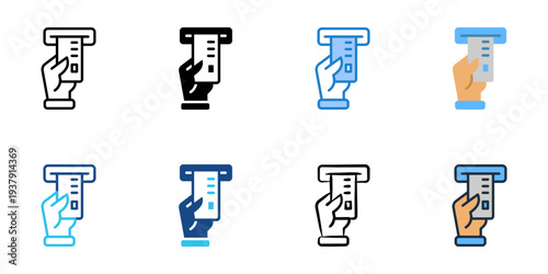 Debit icons set multiple style collection. Editable stroke 
