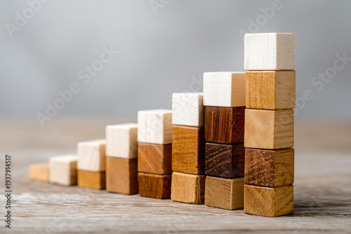 Wooden Blocks Forming a Bar Graph on a Rustic Table Surface