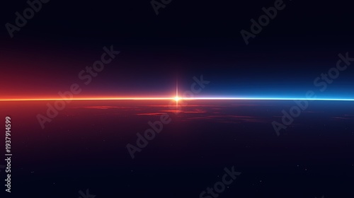 Long horizontal light beam on red-blue gradient background, orange top bottom borders, dark atmosphere earth mark vector background