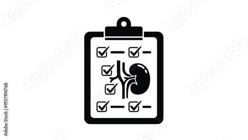 Kidney Health Checklist Clipboard Icon Symbolizing Medical Compliance Audit Healthcare Insurance Coverage And Clinical Risk Management Strategy