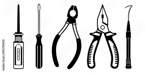 Assorted tools including screwdrivers, pliers, and a hammer Vector
