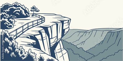 A majestic waterfall cascading down a rocky cliff into a serene pool below Vector