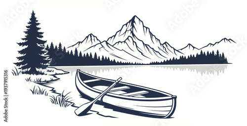 A serene mountain landscape with a winding river and a distant peak Vector