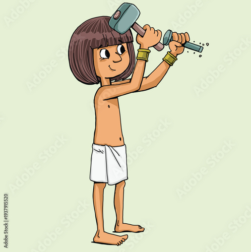 young Egyptian carves in an imaginary stone