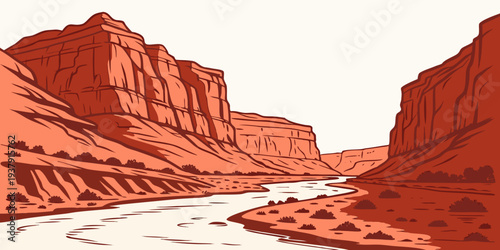 A vast landscape of red rock formations under a clear blue sky Vector