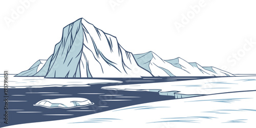 Majestic snow covered mountain peak rising from a calm and serene body of water Vector