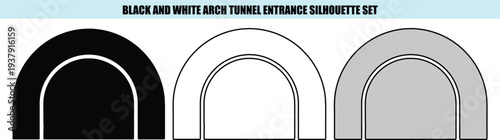 Black and white arch tunnel entrances silhouette