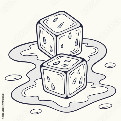 Two transparent dice floating on a reflective surface with a liquid-like texture Vector