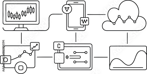 Financial technology network connecting computer tablet cloud and devices for real time data analysis trading and monitoring purposes