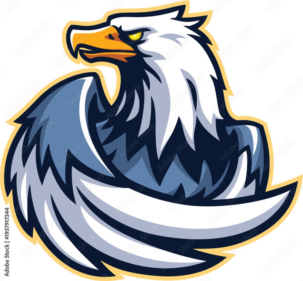 Fototapeta premium Eagle sports mascot cartoon with wings as shield