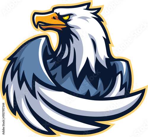 Eagle sports mascot cartoon with wings as shield