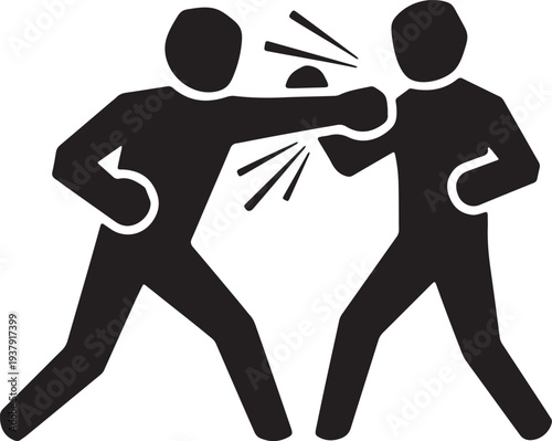 Two black silhouettes of men fighting in a dramatic confrontation