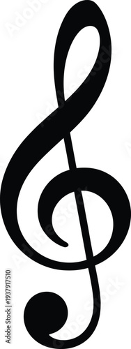 Black treble clef symbol on white background music