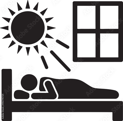 A person sleeping peacefully in bed with sunlight shining through the window
