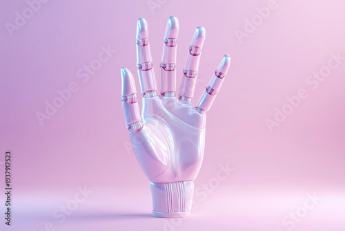 Futuristic Robotic Hand Against Soft Pink Background