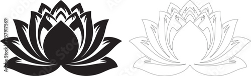 Black and white lotus flower silhouettes
