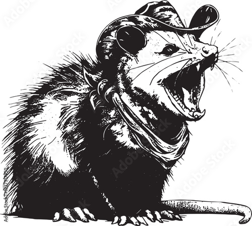 Vintage Cowboy Opossum western Graphic funny animal lover Vector  Illustration