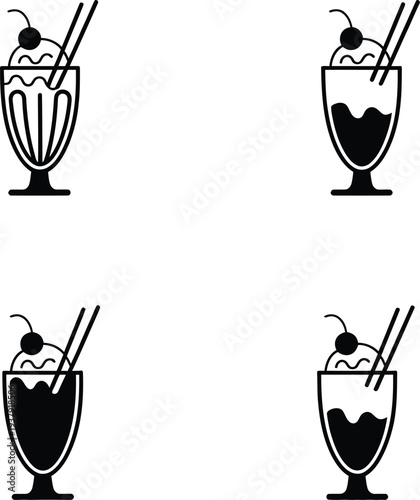 Four black and white of ice cream sundaes dessert drink