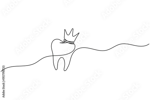 Luxury Dental Clinic Logo Tooth with Crown Continuous One Line Art Drawing Minimal Dentistry Branding Vector