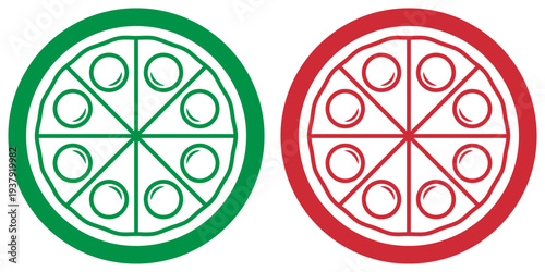 Red and Green Pepperoni Pizza icons vector illustration