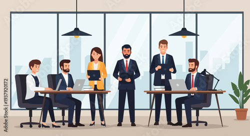 Business Professionals Discussing in Modern Office.