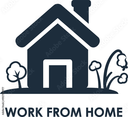 Work from home icon with house and garden