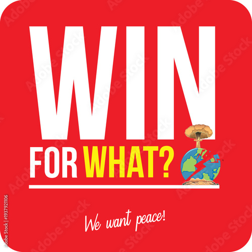 Anti-war protest graphic design with bold white typography and peace message.