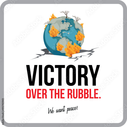 Anti-war protest graphic design with bold white typography and peace message.