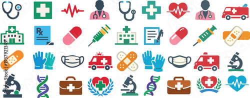 National Doctors Day Icon Set with Hospital, Doctor, and Medical Symbols
