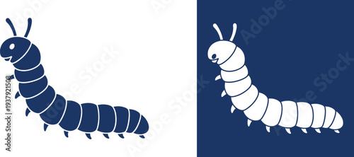 Dark blue caterpillar on white and white caterpillar on dark blue