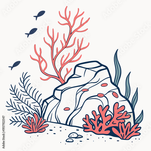 Vibrant coral reef teeming with diverse marine life and colorful coral formations Vector