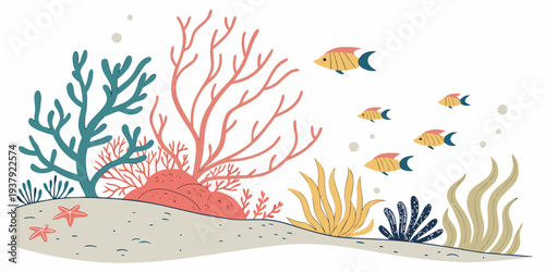 Colorful coral reef teeming with diverse marine life and vibrant underwater ecosystem Vector