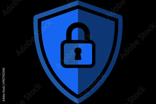 Blue Shield with Padlock Icon Representing Digital Security and Data Protection