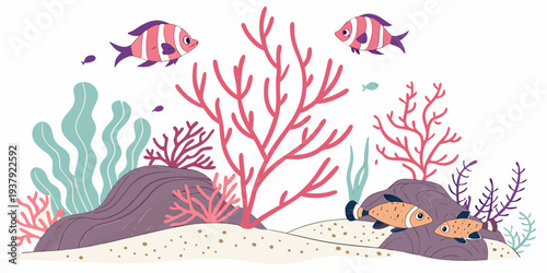 Vibrant coral reef teeming with diverse marine life and colorful fish species Vector