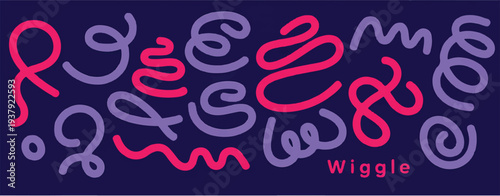 Playful Wavy Lines and Swirls in Pink and Purple on Dark Blue abstract doodle