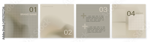 Template for creating content on social networks. Minimalist posters in green shades with grids, translucent elements, gradient background.