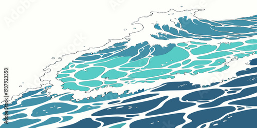 A vast expanse of deep blue ocean waves under a clear sky Vector