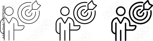 Person pointing to a target with an arrow hitting the bullseye, symbolizing goal achievement and success.