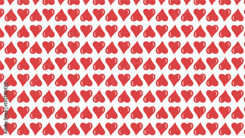 Seamless pattern of red hearts and teardrop shapes on a white background, creating a playful and romantic design.