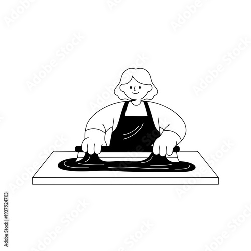 Chocolate Making Line Art Illustration or Artisanal Chocolatier Tempering Chocolate Outline