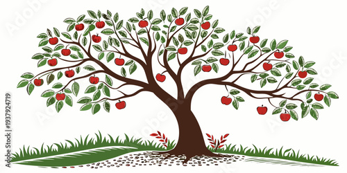 A vibrant tree with colorful fruits and lush green leaves in a serene park setting Vector