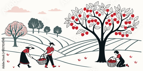 A serene winter scene with people enjoying various activities in a snow-covered park. Vector