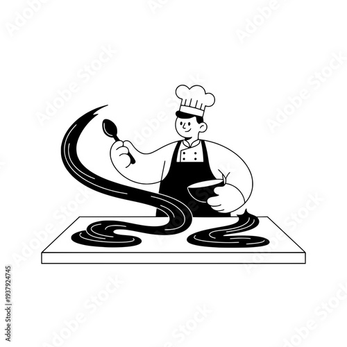 Chocolate making vector graphic or Pastry chef illustration clip art