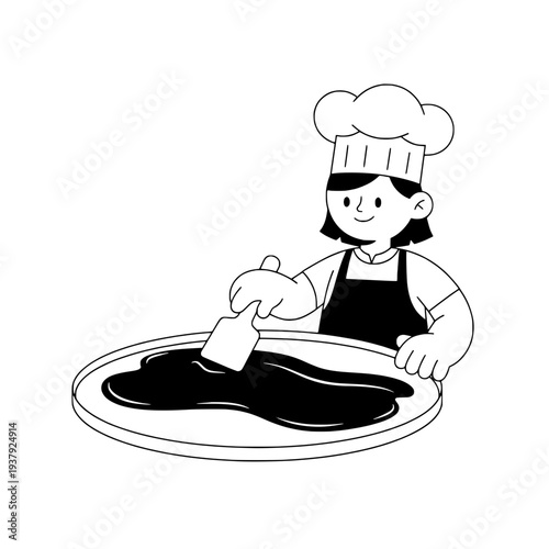 Chocolate tempering line art illustration for food themed templates or minimalist style chocolatier vector graphics