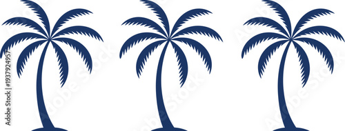 Three dark blue palm trees on white background