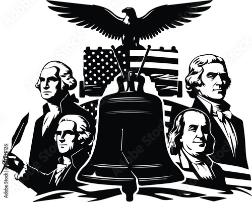 Founding fathers and usa symbols vector illustration line art silhouette